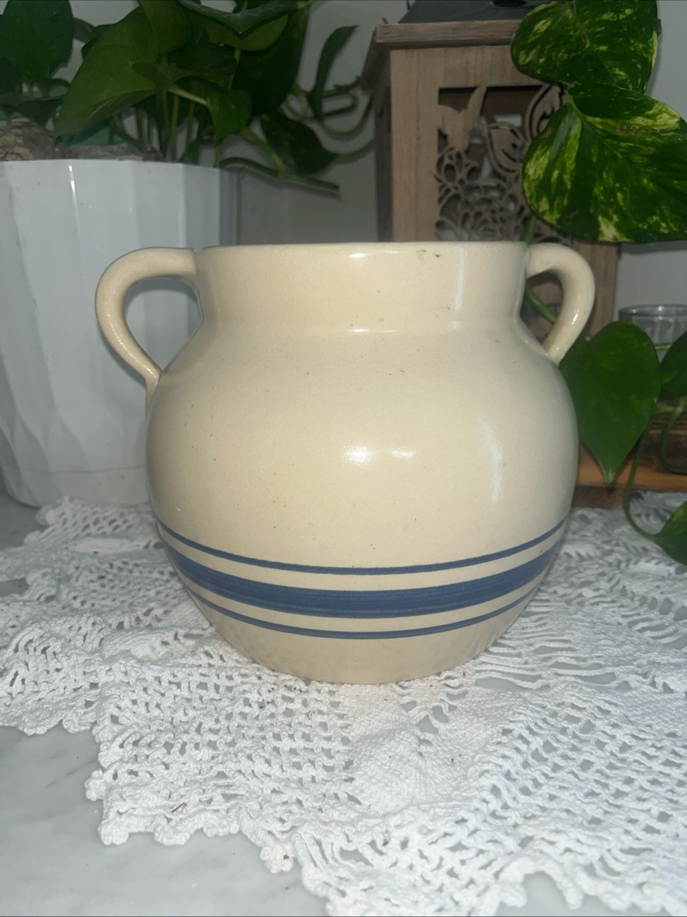 Vintage Casey Pottery Double Handled Crock Handmade In Marshall, Texas Marked